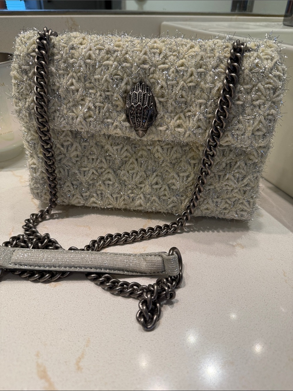 Kurt Geiger Cream Sparkle Chain Crossbody Bag